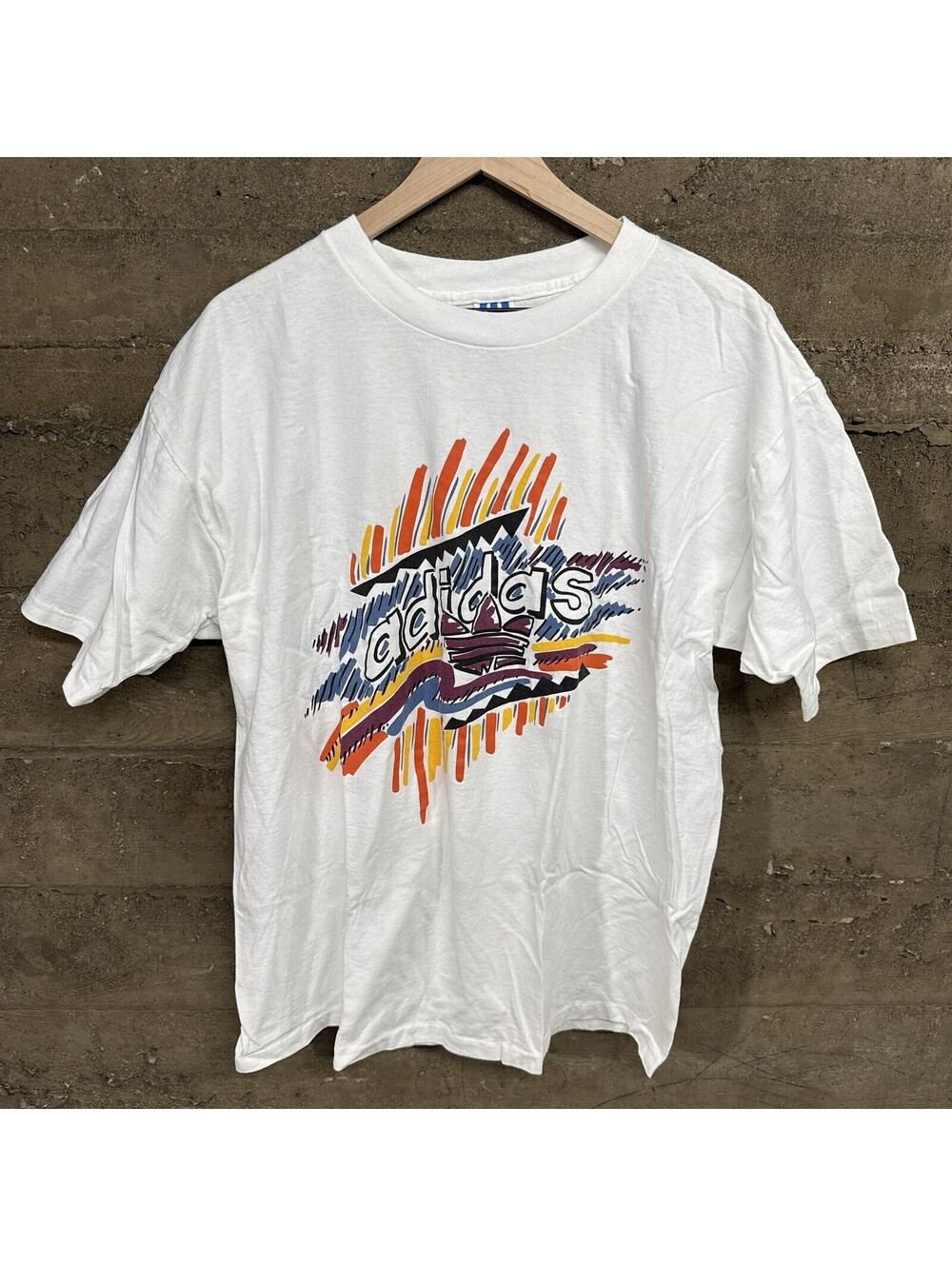 Vintage 90s Adidas Trefoil Graphic T-Shirt White Single Stitch USA Made Large